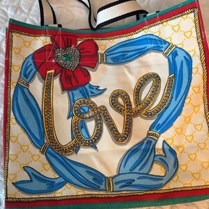 Brighton Valentine Colorful Graphic Tote with Red and Blue Accents